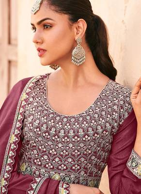 Mauve chiffon sequins work semi stitched salwar suits suits size up to 42 2