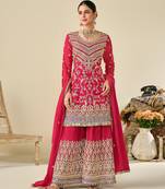 Pink chiffon sequins work semi stitched salwar suits suits size up to 42