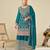 Turquoise chiffon sequins work semi stitched salwar suits suits size up to 42