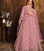 Pink net hand embroidery semi stitched salwar suits suits size up to 42
