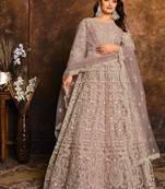 Lavender net hand embroidery semi stitched salwar suits suits size up to 42