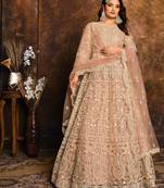 Peach net hand embroidery semi stitched salwar suits suits size up to 42