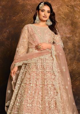 Peach net hand embroidery semi stitched salwar suits suits size up to 42 2