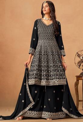 Black  georgette mirror work semi stitched salwar suits suits size up to 42 1