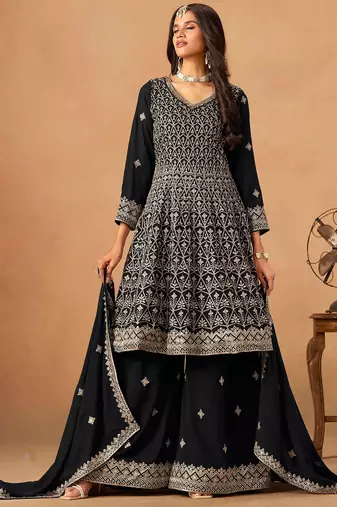 Black  georgette mirror work semi stitched salwar suits suits size up to 42