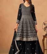 Black  georgette mirror work semi stitched salwar suits suits size up to 42