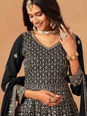 Black  georgette mirror work semi stitched salwar suits suits size up to 42 2