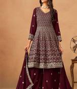 Maroon georgette mirror work semi stitched salwar suits suits size up to 42