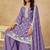 Lavender chiffon hand embroidery semi stitched salwar suits suits size up to 42