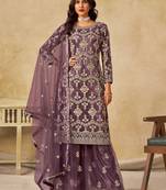 Purple net sequins work semi stitched salwar suits suits size up to 42
