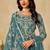 Teal blue net sequins work semi stitched salwar suits suits size up to 42