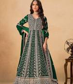 Green faux georgette hand embroidery semi stitched salwar suits suits size up to 42