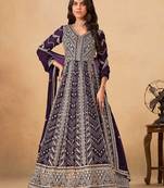 Wine faux georgette hand embroidery semi stitched salwar suits suits size up to 42