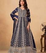 Navy blue faux georgette hand embroidery semi stitched salwar suits suits size up to 42