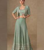 Light green georgette hand embroidery semi stitched salwar suits suits size up to 42