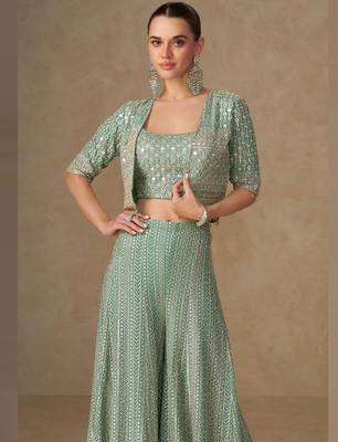 Light green georgette hand embroidery semi stitched salwar suits suits size up to 42 2