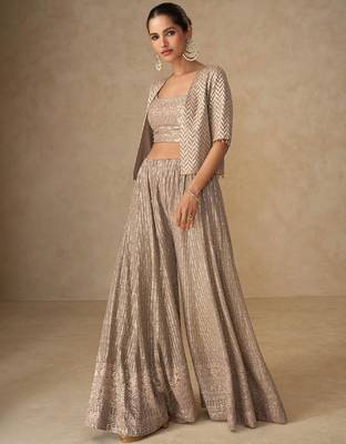Beige georgette hand embroidery semi stitched salwar suits suits size up to 42 1