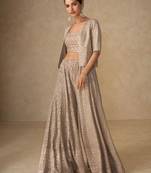 Beige georgette hand embroidery semi stitched salwar suits suits size up to 42