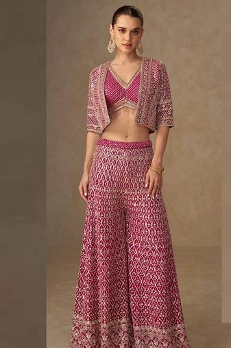 Pink georgette hand embroidery semi stitched salwar suits suits size up to 42