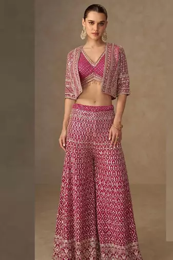 Pink georgette hand embroidery semi stitched salwar suits suits size up to 42