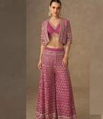 Pink georgette hand embroidery semi stitched salwar suits suits size up to 42