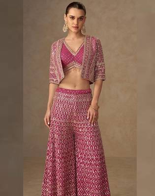Pink georgette hand embroidery semi stitched salwar suits suits size up to 42 2