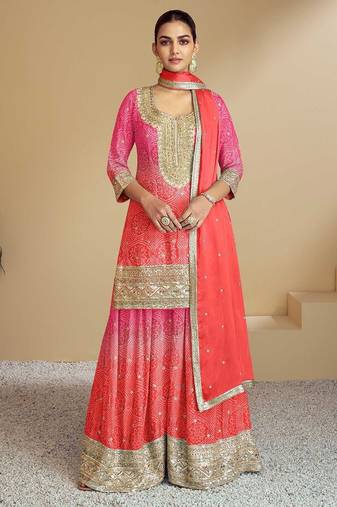 Pink silk blend hand embroidery semi stitched salwar suits suits size up to 42