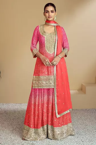 Pink silk blend hand embroidery semi stitched salwar suits suits size up to 42