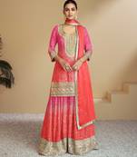 Pink silk blend hand embroidery semi stitched salwar suits suits size up to 42