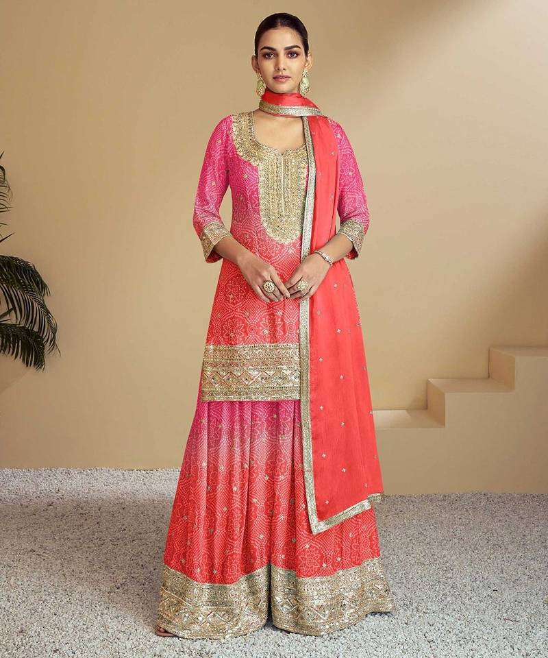 Pink silk blend hand embroidery semi stitched salwar suits suits size up to 42
