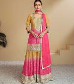 Pink silk blend hand embroidery semi stitched salwar suits suits size up to 42