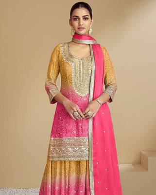 Pink silk blend hand embroidery semi stitched salwar suits suits size up to 42 2