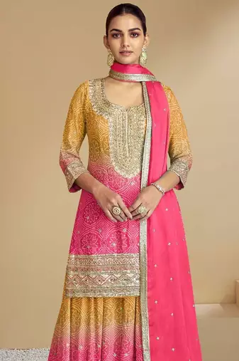 Pink silk blend hand embroidery semi stitched salwar suits suits size up to 42
