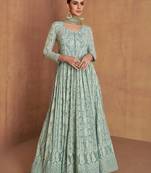 Green georgette hand embroidery semi stitched salwar suits suits size up to 42