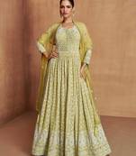 Mustard georgette hand embroidery semi stitched salwar suits suits size up to 42
