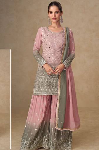 Pink georgette sequins work semi stitched salwar suits suits size up to 42