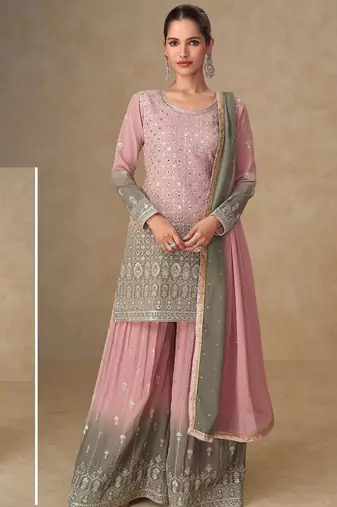 Pink georgette sequins work semi stitched salwar suits suits size up to 42
