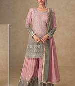 Pink georgette sequins work semi stitched salwar suits suits size up to 42