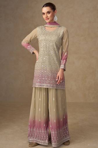 Light yellow georgette sequins work semi stitched salwar suits suits size up to 42