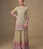 Light yellow georgette sequins work semi stitched salwar suits suits size up to 42