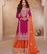 Pink chiffon sequins work semi stitched salwar suits suits size up to 42