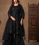 Black net sequins work semi stitched salwar suits suits size up to 42