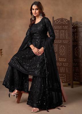 Black net sequins work semi stitched salwar suits suits size up to 42 2
