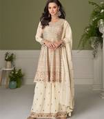 Off white georgette sequins work semi stitched salwar suits suits size up to 42