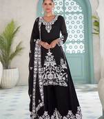 Black chiffon hand embroidery semi stitched salwar suits suits size up to 42