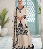 White chiffon hand embroidery semi stitched salwar suits suits size up to 42