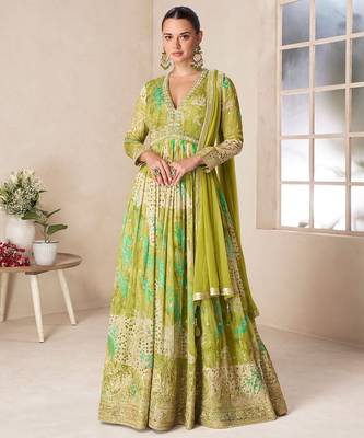 Multicolor chiffon sequins work semi stitched salwar suits suits size up to 42 1
