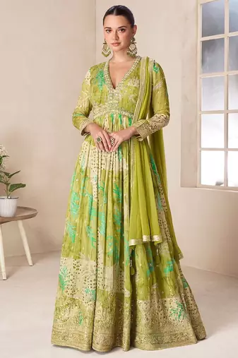 Multicolor chiffon sequins work semi stitched salwar suits suits size up to 42