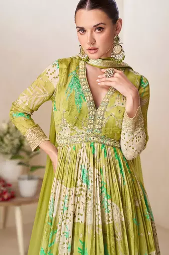 Multicolor chiffon sequins work semi stitched salwar suits suits size up to 42