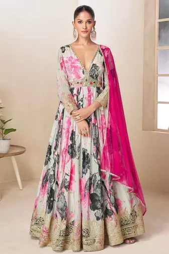 Multicolor chiffon sequins work semi stitched salwar suits suits size up to 42